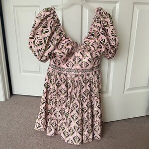 Agua Bendita Manzanilla Margarita Mini Dress Pink Floral Print